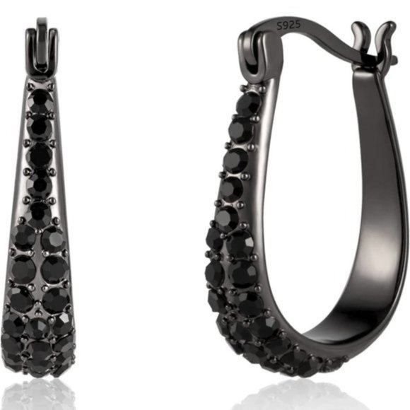 Black Crystal Hoop Earrings - Picture 1 of 5